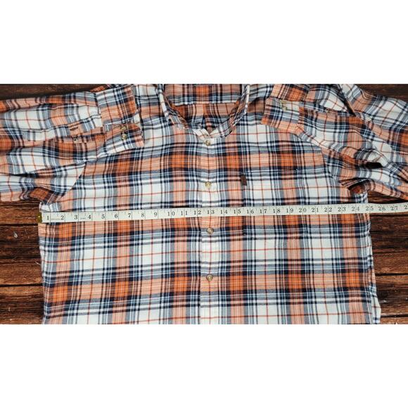 IZOD Lightweight Long Sleeved Flannel Shirt Orange Plaid XL - Picture 3 of 5